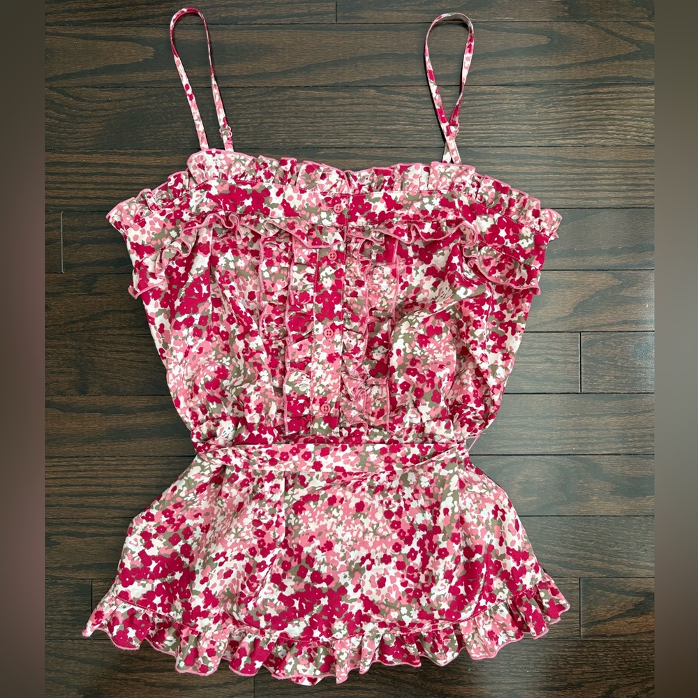 2/$20 - Pink Floral Ruffled Button Top Summer